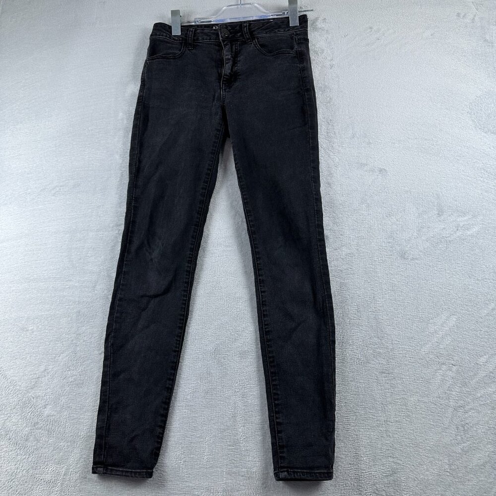 American Eagle Skinny Jeans Womens Size 4 Reg Super Stretch Dark Wash Black